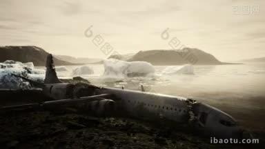 飞机残骸全景实拍视频